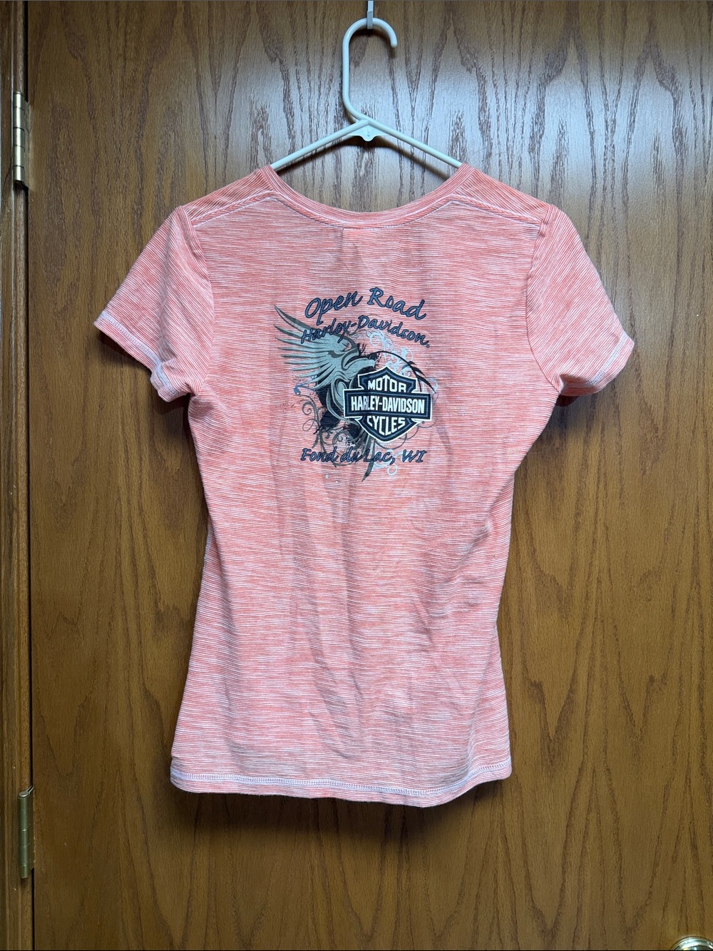 Harley-Davidson Salmon Striped V-Neck Tee - Picture 3 of 3